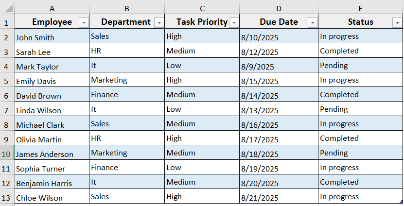 Sort an Excel Table by Column Name