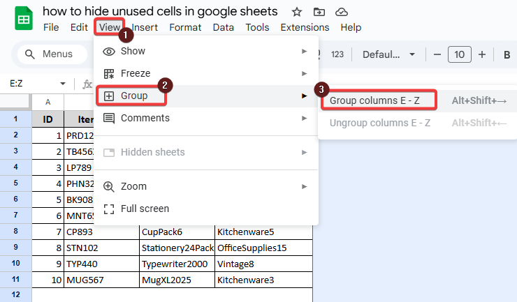 Hiding Rows or Columns as a Group