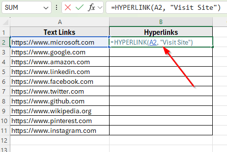 Use the HYPERLINK Function to Convert Text to Clickable Links