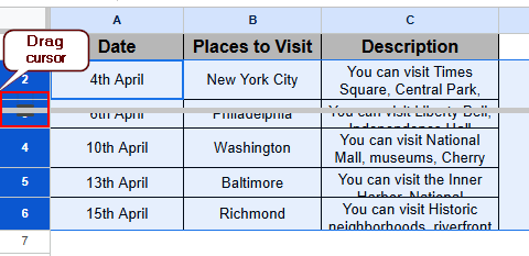Resizing Row or Column