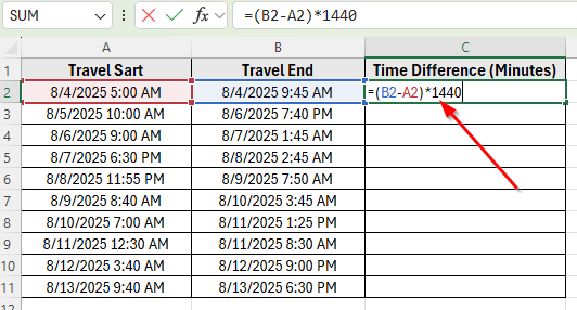 Using Arithmetic Multiplication to Convert Time Difference into Minutes