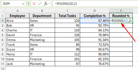 Using the ROUND Function to Round Percentage In Excel