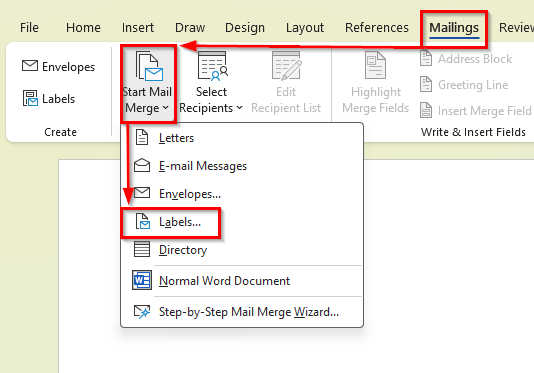 Steps to Mail Merge Labels from Excel to Word