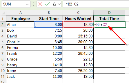 Add Time in Excel Over 24 Hours Using Formula and Custom Format