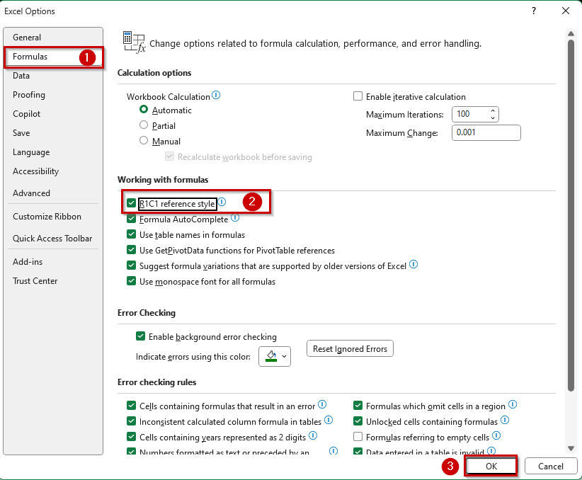 Enable R1C1 Reference style