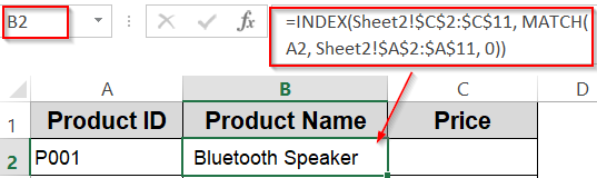 Insert INDEX and MATCH Functions to Retrieve Data From Another Sheet