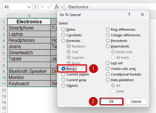 Find Blank Cells Using ‘Go To Special’ Option