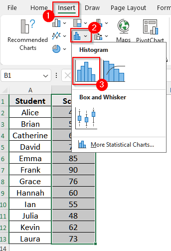 Plot a Histogram in Excel with the Built-in Histogram Chart