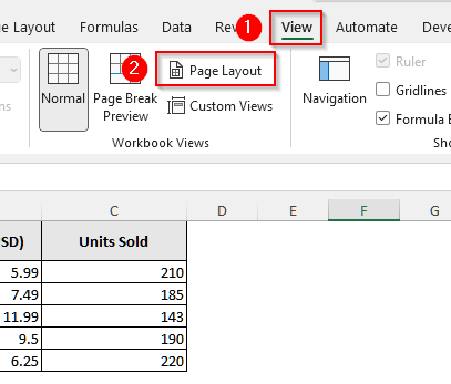 Remove Header And Footer in Excel With the Page Layout View