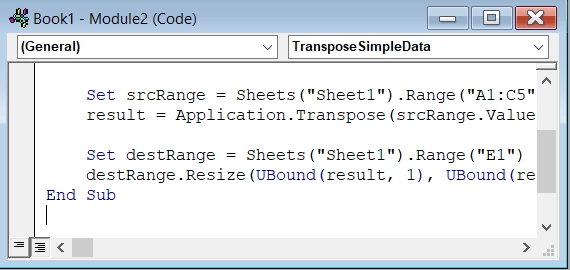 Applying VBA Function to Transpose an Array in Excel