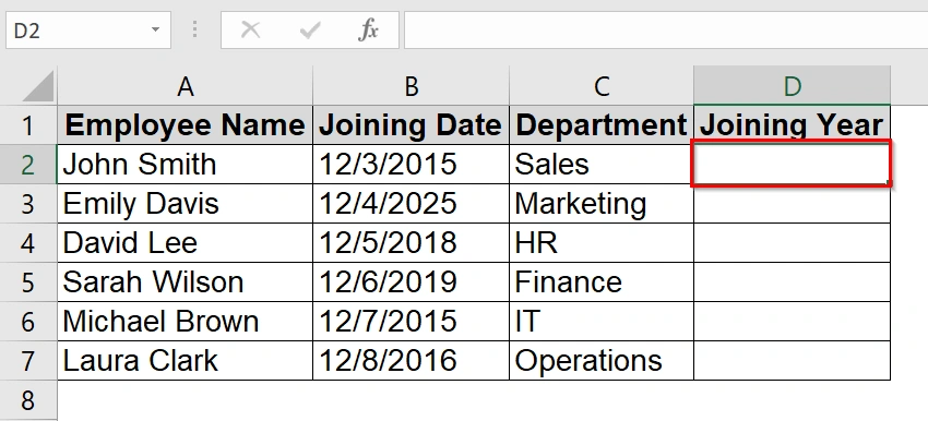Using the YEAR Function to Extract Year from Date in Excel