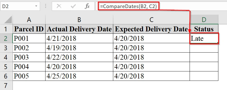Using VBA UDF in Excel to Compare if Date is Greater Than Another Date