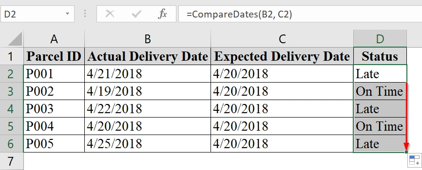 Using VBA UDF in Excel to Compare if Date is Greater Than Another Date
