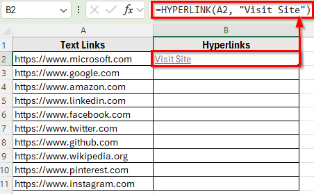 Use the HYPERLINK Function to Convert Text to Clickable Links