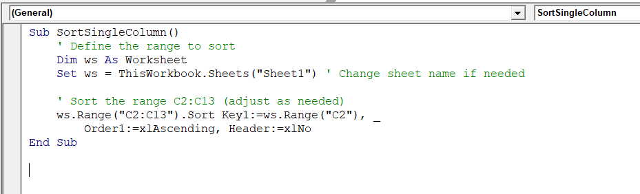 Sort a Specific Range in Excel Using VBA