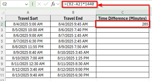 Using Arithmetic Multiplication to Convert Time Difference into Minutes