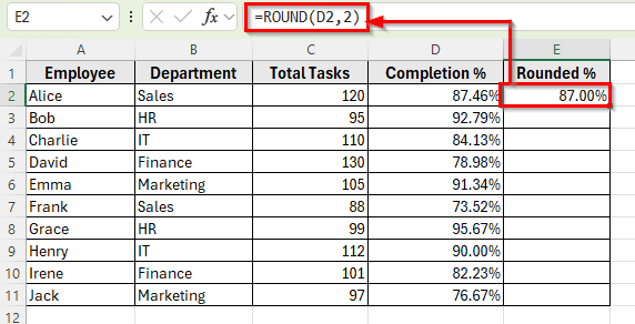 Using the ROUND Function to Round Percentage In Excel