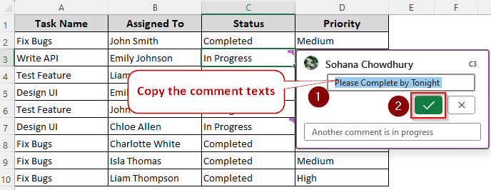 Manually Copy Comments with the New Comment Option