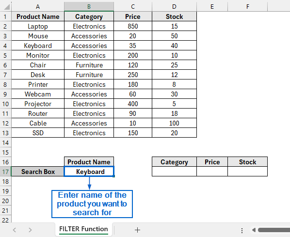 Create a Search Box Using the Filter Function