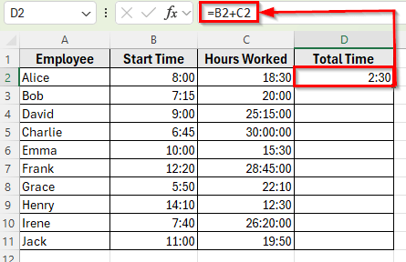 Add Time in Excel Over 24 Hours Using Formula and Custom Format