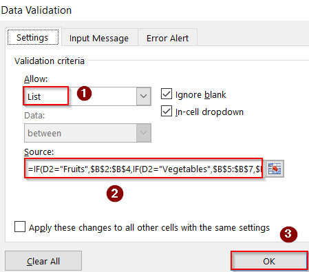 Apply a Conditional Drop-Down List with IF Statement and Direct Cell Reference