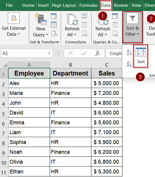 Organize Rows by Cell Value Using the Data Tab