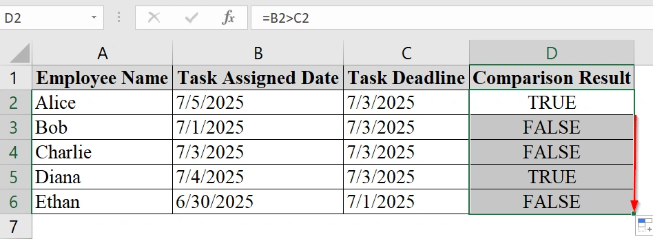 Using Formula to Compare Dates in Excel