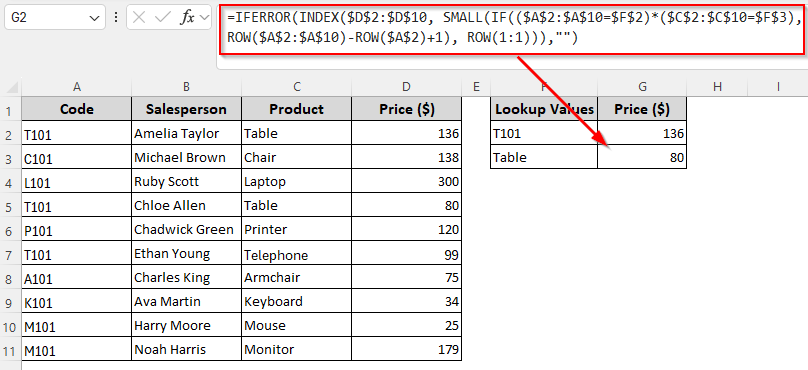 Get All Matches Vertically Based on Multiple Criteria Combining the INDEX-MATCH Formula