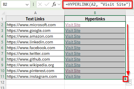 Use the HYPERLINK Function to Convert Text to Clickable Links