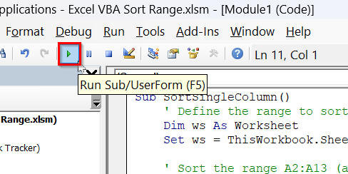 Sort a Specific Range in Excel Using VBA