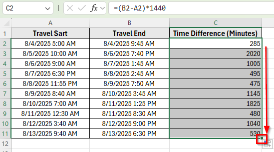 Using Arithmetic Multiplication to Convert Time Difference into Minutes