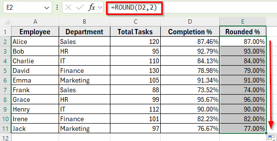 Using the ROUND Function to Round Percentage In Excel