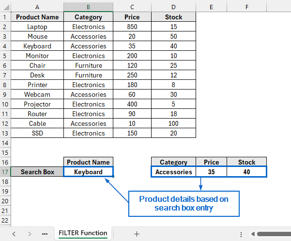 Create a Search Box Using the Filter Function
