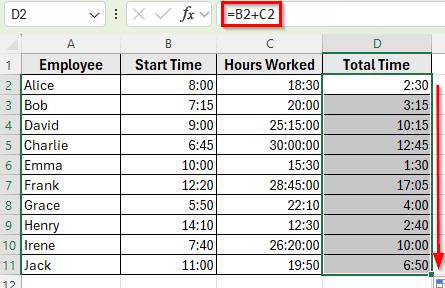 Add Time in Excel Over 24 Hours Using Formula and Custom Format