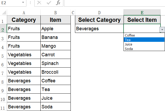 Apply a Conditional Drop-Down List with IF Statement and Direct Cell Reference