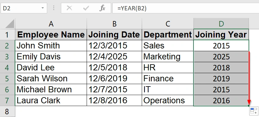 Using the YEAR Function to Extract Year from Date in Excel