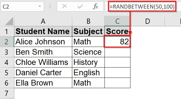 Use of the RANDBETWEEN Function to Create a Range of Numbers in Excel