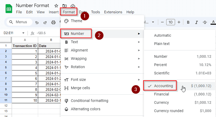 Examples of All Number Formats in Google Sheets