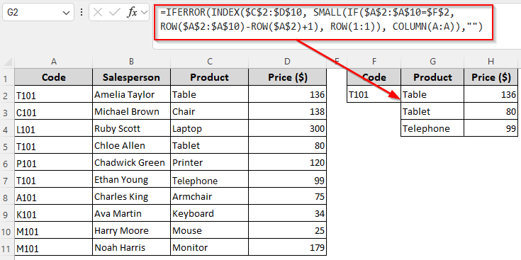 Return All Matches from Two Different Columns Using the INDEX-MATCH Formula