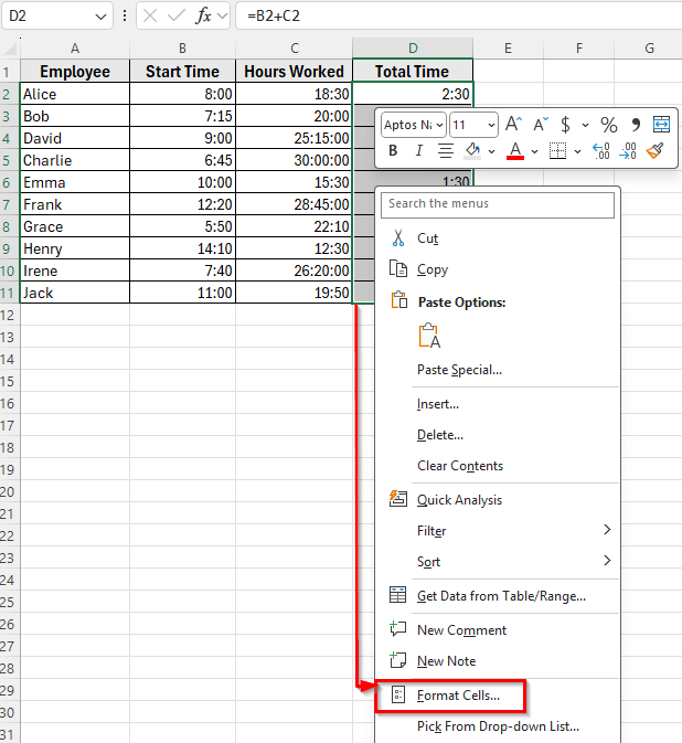 Add Time in Excel Over 24 Hours Using Formula and Custom Format