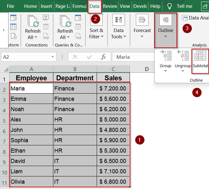 Organize Rows by Cell Value Using the Data Tab