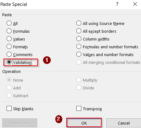 Steps to Copy Data Validation in Excel