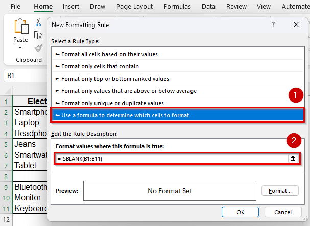 Find Blank Cells Using Conditional Formatting
