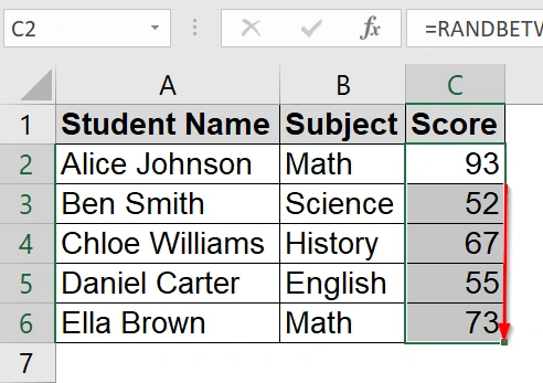 Use of the RANDBETWEEN Function to Create a Range of Numbers in Excel