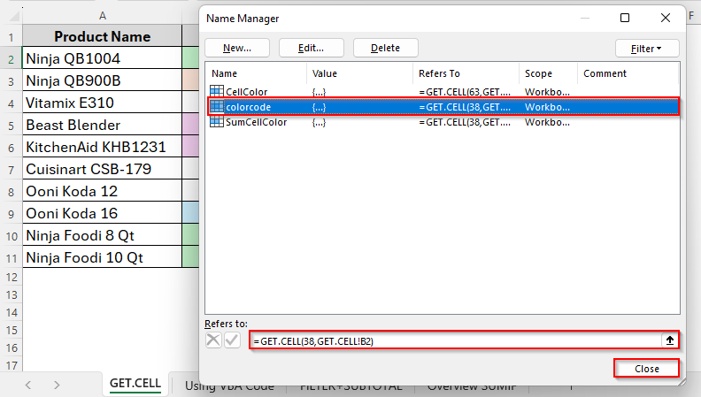 Using Excel SUMIF Function with Cell Color Code (GET.CELL)