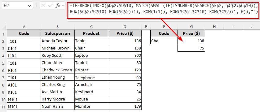 INDEX-MATCH Formula to Get All the Partial Matches Vertically from a Single Column