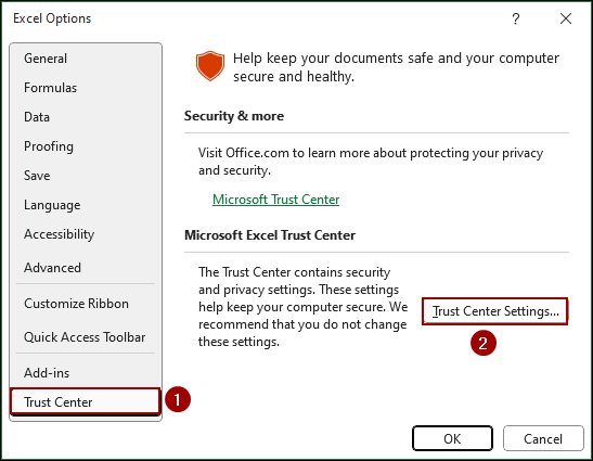 Allowing Add-ins in Trust Center Settings