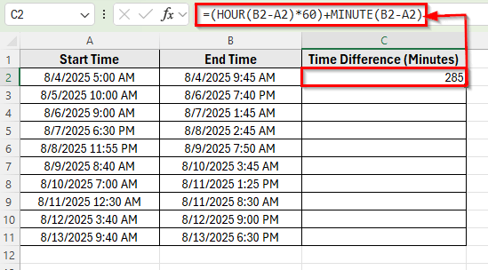 Combining HOUR and MINUTE Functions