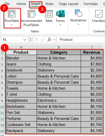 Create a Pivot Pie Chart With Multiple Data in Excel from Pivot Table