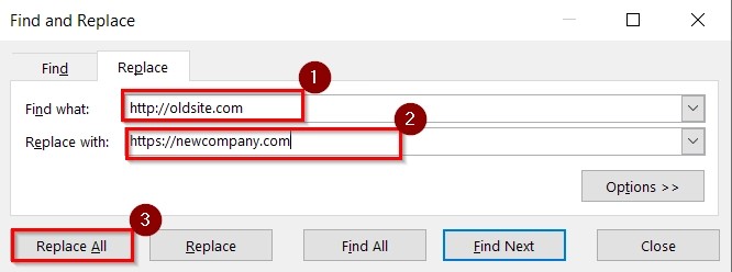 Use Find and Replace Tool to Edit Hyperlink in Excel